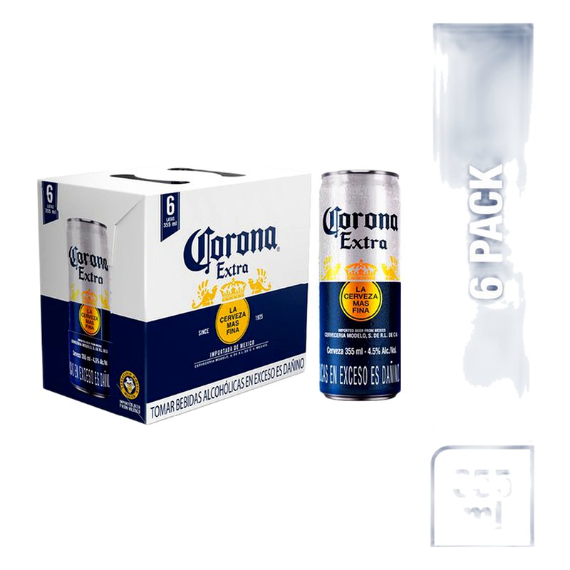 CERVEZA CORONA EXTRA LATA SIX PACK 355ML 