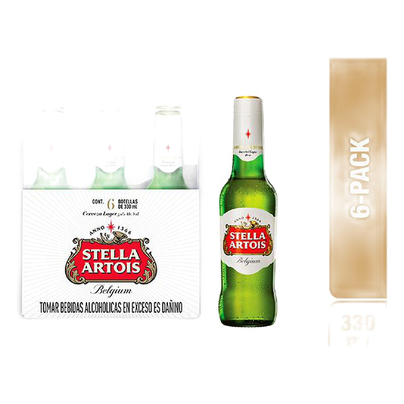 CERVEZA STELLA ARTOIS BOTELLA SIX PACK 330ML 
