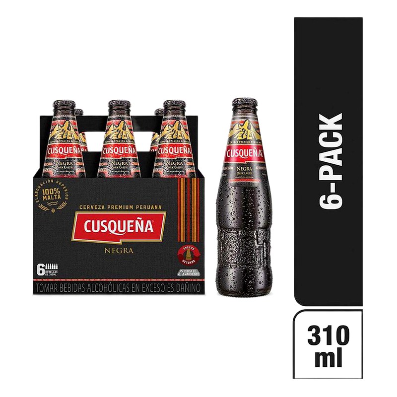 CERVEZA CUSQUEÑA NEGRA BOTELLA SIX PACK 310ML