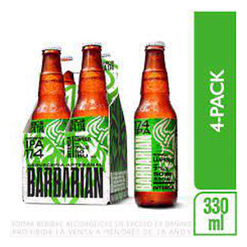 CERVEZA ARTESANAL BARBARIAN AMERICAN IPA 174 BOTELLA SIX PACK 330ML 