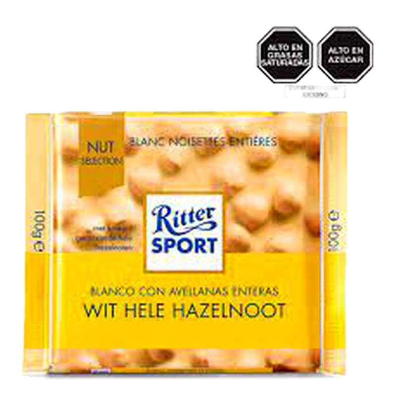 RITTER SPORT CHOCOLATE BLANCO CON AVELLANAS ENTERAS Y ARROZ EXPANDIDO 100G 
