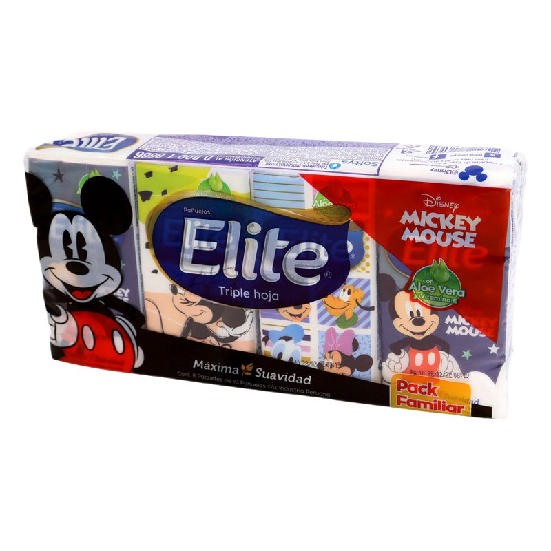 PAÑUELOS DESECHABLES MYCKEY MOUSE  ELITE TRIPLE HOJA X PQ ( 10 PAÑUELOS ) 